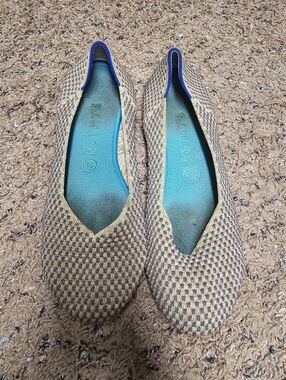 Rothy's Sparkle Gold Neutral Knit Ballet Flats with Blue Insole Size 9